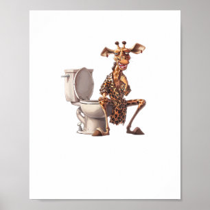 Eine süße Giraffe in Schlafanzug auf einer Toilett Poster