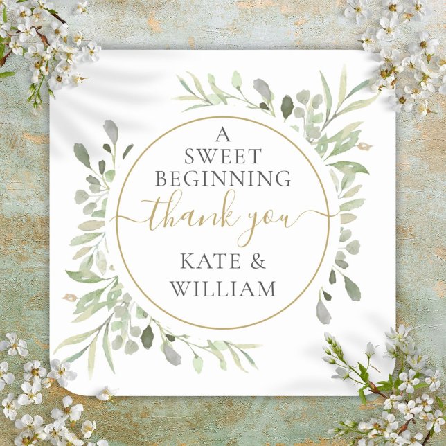 Eine süße Grünen Hochzeit danken Ihnen für Ihre Un Quadratischer Aufkleber (A Sweet Beginning Greenery Wedding Thank You Favor Square Sticker)