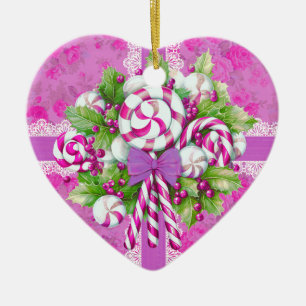 Eine süße Hütte Rosa und Lila Weihnachten Keramik Ornament