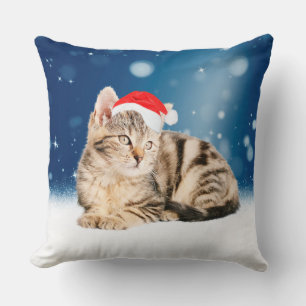 Eine süße Katze mit roter Santa-Mütze Weihnachten Kissen