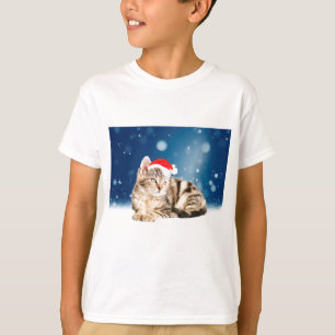 Eine süße Katze mit roter Santa-Mütze Weihnachten T-Shirt