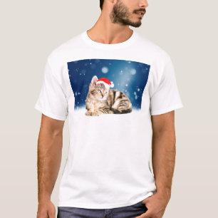 Eine süße Katze mit roter Santa-Mütze Weihnachtssc T-Shirt