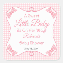 Eine süße kleine Baby Pink Bows Girl Baby Dusche Quadratischer Aufkleber