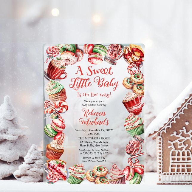 Eine süße kleine Babycreme-Rahmen-Dusche Acryleinladungen ("A Sweet Little Baby" Candy Frame Baby Shower Holiday-Themed Acrylic Invitations)