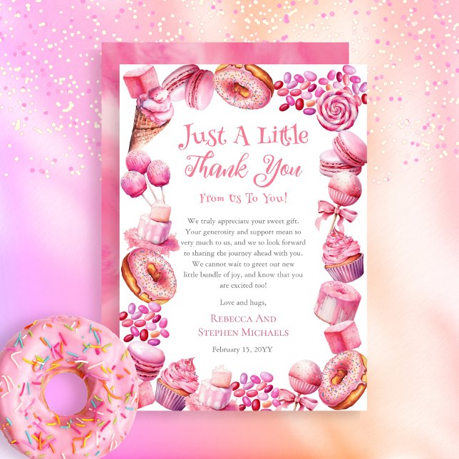 Eine süße kleine Babycreme-Rahmen-Girl-Babydusche Dankeskarte (A Sweet Little Baby Candy Frame Girl Baby Shower "Just A Little Thank You" Thank You Card)