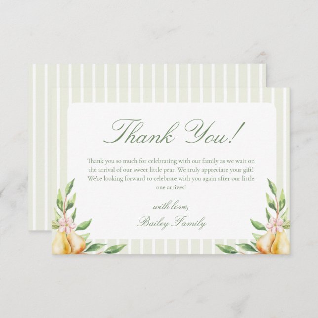 Eine süße kleine Birne-Duschnuppe, grün Dankeskarte (Vorne/Hinten)