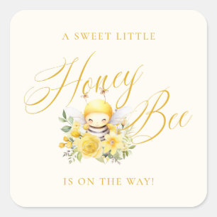 Eine süße kleine Honigbiene-Baby-Party Quadratischer Aufkleber