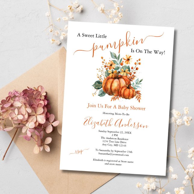 Eine süße kleine Kürbisfallen Herbstdusche Einladung (A Little pumpkin is on the way baby shower invitation Fall Autumn Theme Gender Neutral)