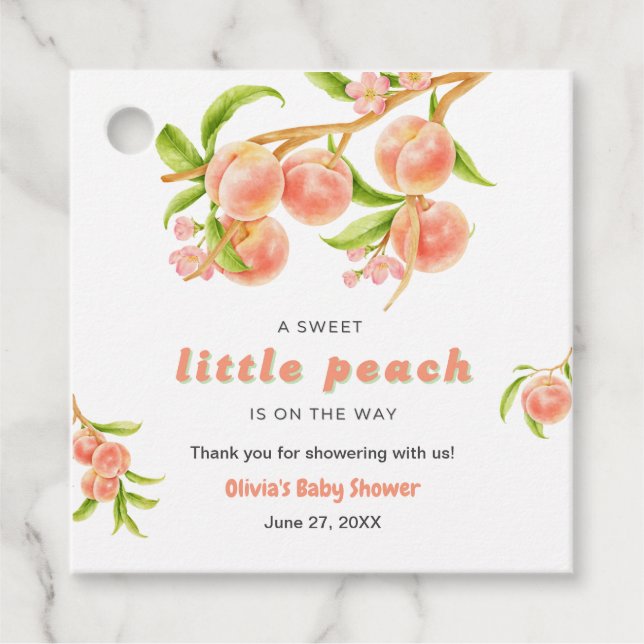 Eine süße kleine Pfirsichdusche. Danke Geschenkanhänger (Vorderseite)
