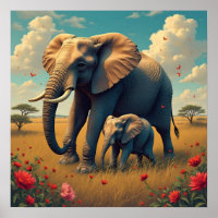 Eine süße Sentimental-Mama und ein Baby-Elefant
