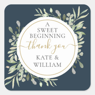 Eine süße, tiefblaue Gastgeschenk Hochzeit Quadratischer Aufkleber