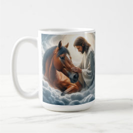Eine Szene des Mitgefühls mit Jesus und Pferd Kaffeetasse
