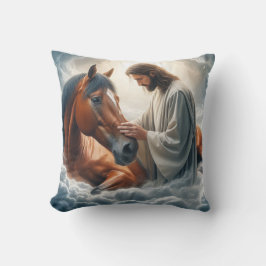 Eine Szene des Mitgefühls mit Jesus und Pferd Kissen
