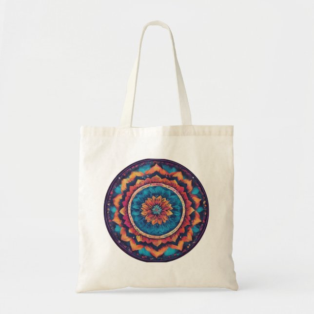 Eine Tasche mit einem kühnen, farbigen Mandala-Mus (Vorne)