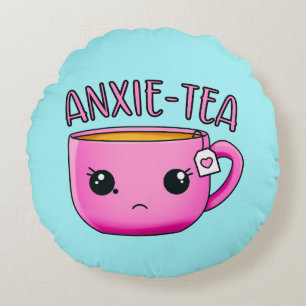 Eine Tasse ANXIE-TEA Kawaii Tea lustiger Angstpuff Rundes Kissen