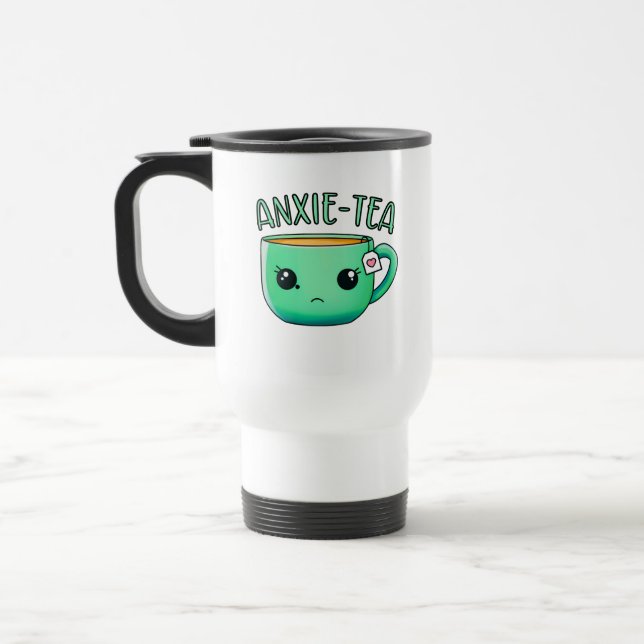 Eine Tasse Anxie-Tee-Pun aus Angst (Links)