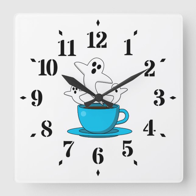 Eine Tasse Geisterrauchkaffee Quadratische Wanduhr (Vorderseite)