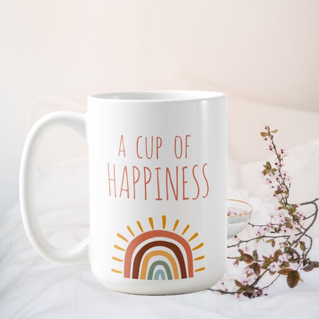 "Eine Tasse Glück", moderner Boho-Regenbogen-Beche (Von Creator hochgeladen)