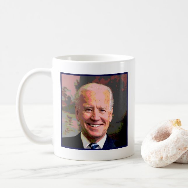 Eine Tasse Joe Kaffee-Tasse mit Bild von Joe Biden (Mit Donut)