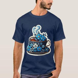 eine Tasse mit dekorativem blauen Durchfluss gefül T-Shirt