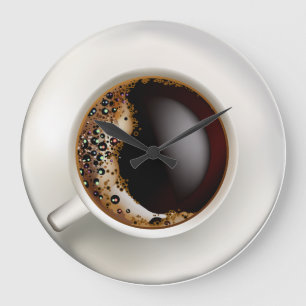 Eine Tasse schwarzen Kaffees Große Wanduhr