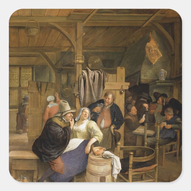Eine Taverne mit Kartenspielern Quadratischer Aufkleber (Vorderseite)