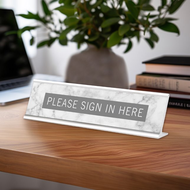 Eine Textzeile - Grauweißer Marmor Schreibtischnamensplakette (Custom Name Plate for Desk or Office)