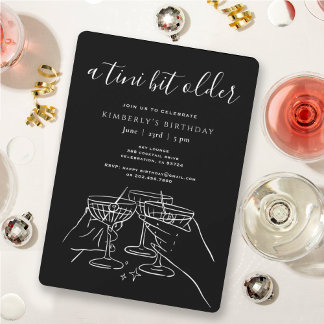 Eine Tini Bit ältere Black Chic Martini Geburtstag Einladung