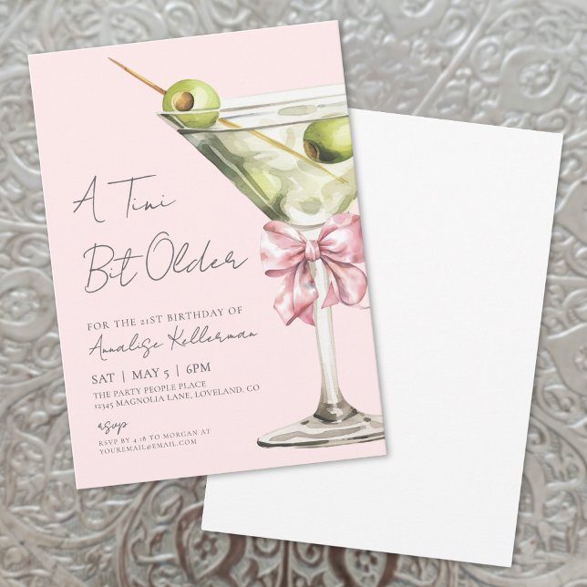 Eine Tini Bit Ältere Pink Bow Martini Geburtstagsp Einladung (A Tini Bit Older Pink Bow Martini Birthday Party Invitation)