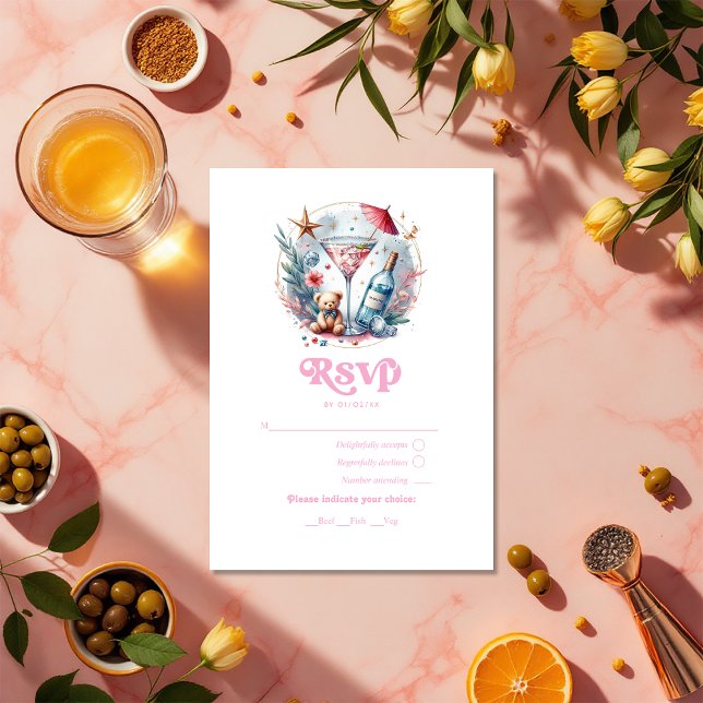 Eine Tini-Dusche befindet sich auf dem Weg zur Pin RSVP Karte (A Tini One Is On The Way Pink & Gold Baby Shower RSVP Card)