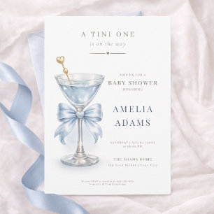 Eine Tini One Dusty Blue Martini Bow Boy Baby Show Einladung