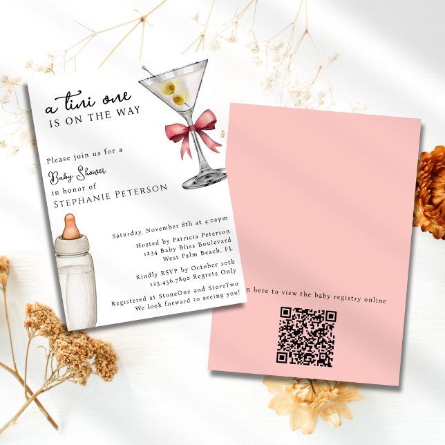 Eine Tini One Pink Martini QR Code Babyparty Einladung (Von Creator hochgeladen)