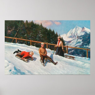 Eine toboggan-Sledding Szene Poster