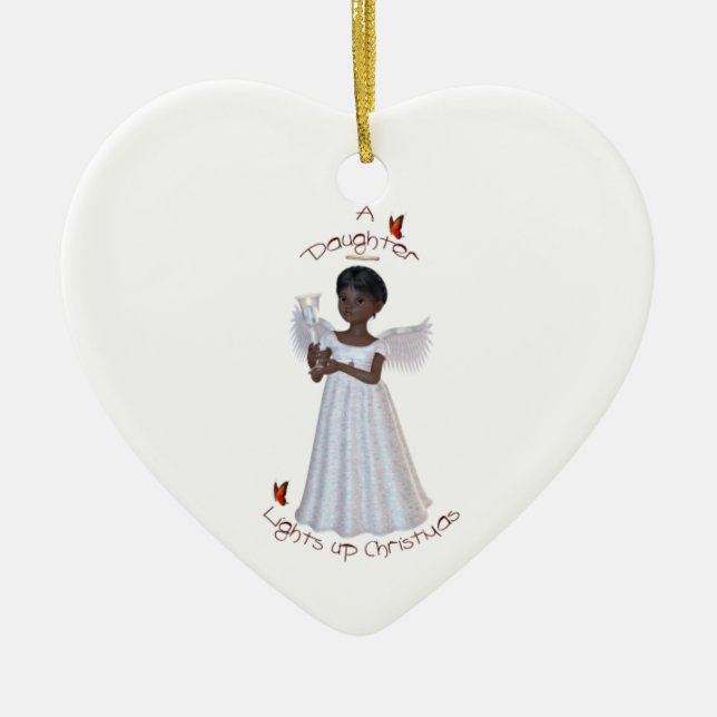 Eine Tochter leuchtet Weihnachten (Afroamerikaner) Keramikornament (Vorne)