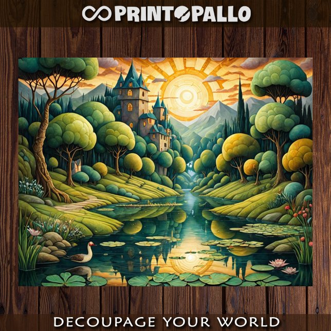 Eine traumhafte Landschaft mit Fluss und Burg im M Seidenpapier (Von Creator hochgeladen)