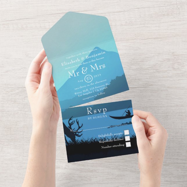 Eine traumhafte Waldhochzeit am See All In One Einladung (Abreißen)