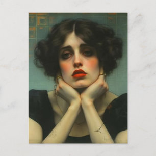 Eine traurige Frau Faux Vintage Postkarte