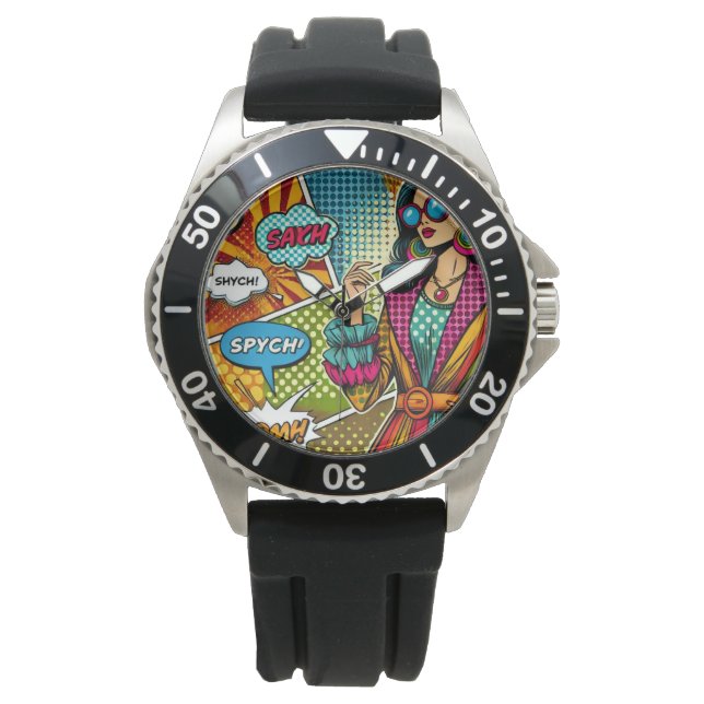 Eine trendige Illustration im Retro-Pop-Stil Armbanduhr (Vorderseite)