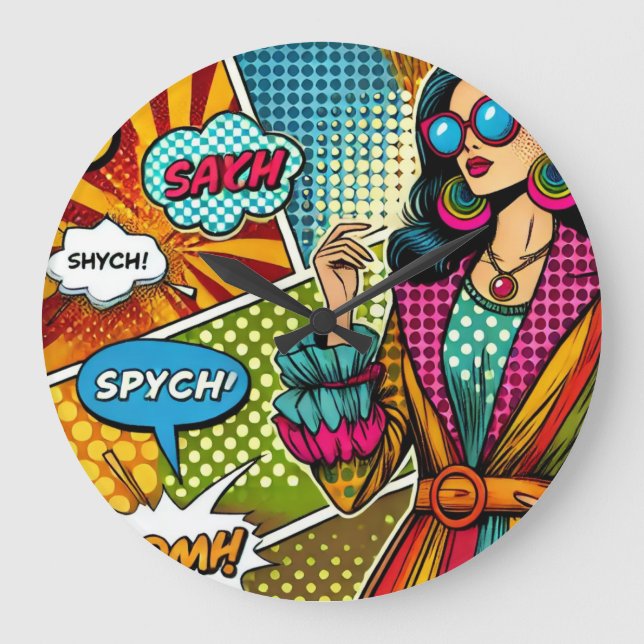 Eine trendige Illustration im Retro-Pop-Stil Große Wanduhr (Vorderseite)