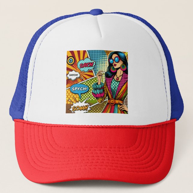 Eine trendige Illustration im Retro-Pop-Stil Truckerkappe (Vorderseite)