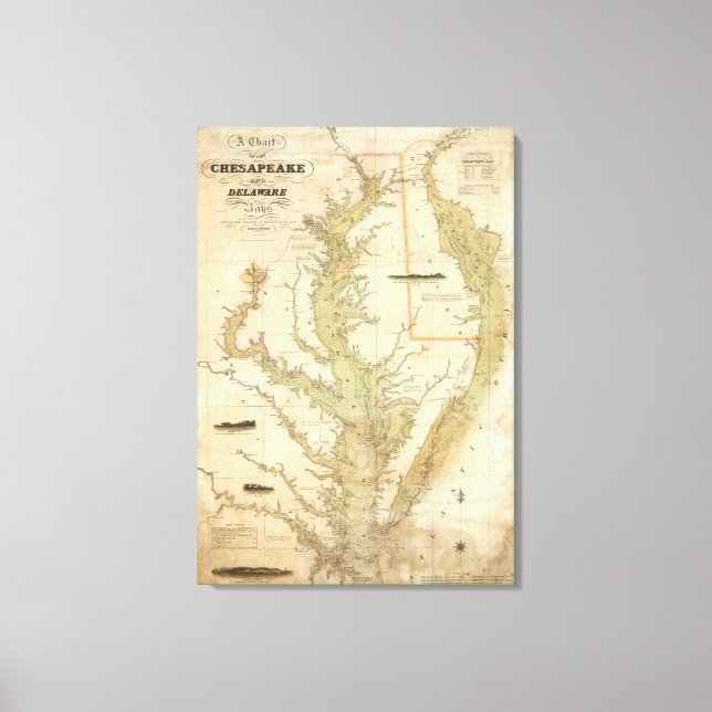 Eine Übersicht über die Buchten Chesapeake und Del Leinwanddruck (Vorderseite)