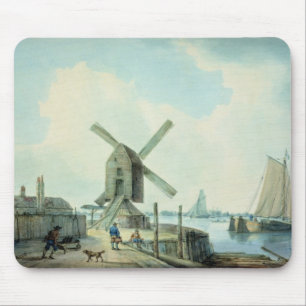 Eine Ufer-Szene mit Windmühlen und Verschiffen Mousepad