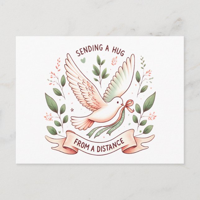 Eine Umarmung aus der Ferne senden" Flying Dove Postkarte (Vorderseite)