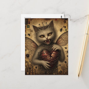 Eine Vampirkatze mit einem gebrochenen stacheligen Postkarte