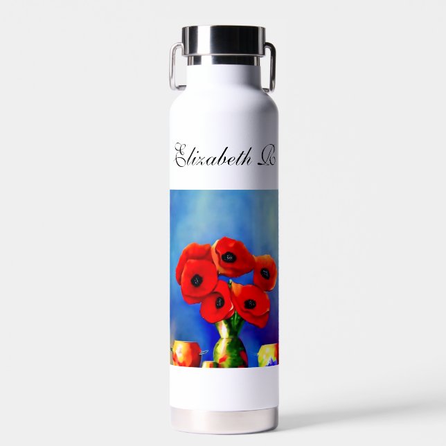 Eine Vase aus Mohnblumen - Malerei - personalisier Trinkflasche (Vorne)