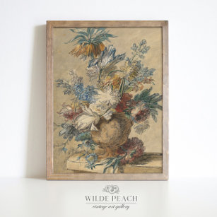 Eine Vase Bouquet von Frühlingsblumen Vintage Male Poster