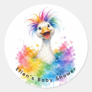 Eine verrückte Gans Regenbogen-Baby-Party Runder Aufkleber