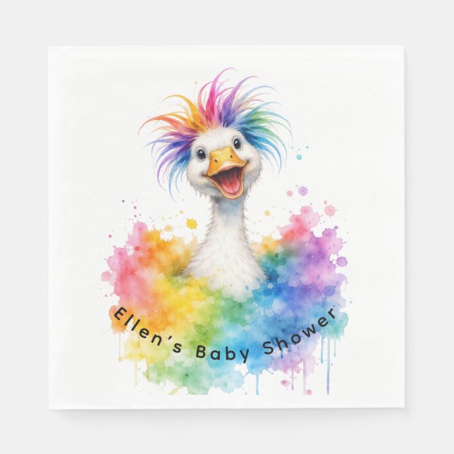 Eine verrückte Gans Regenbogen-Baby-Party Serviette (Vorderseite)