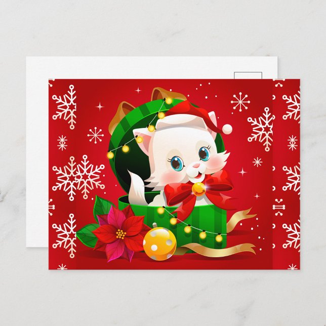 Eine verspielt Katzen Postkarte (A joyful kitten expression and the shimmering ornaments around it. )