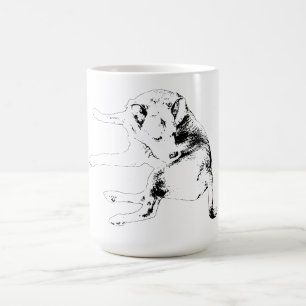 Eine verspielt kratzende Pose bringt einen leichte Kaffeetasse